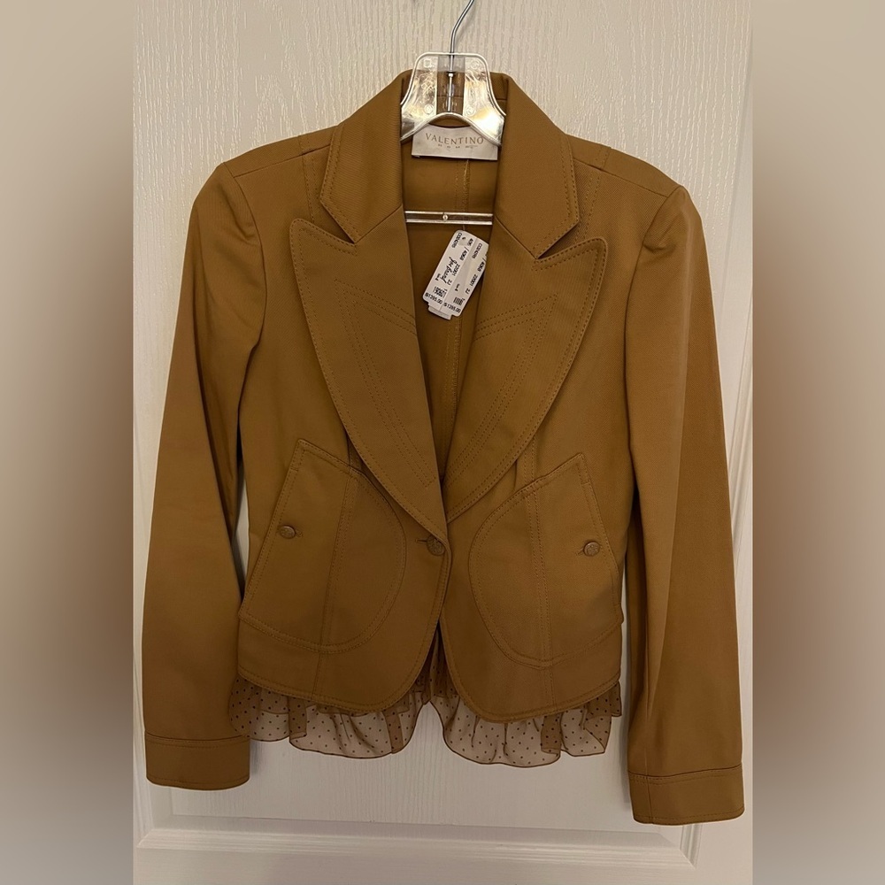 Valentino Women's Brown Blazer with Ruffle Detail